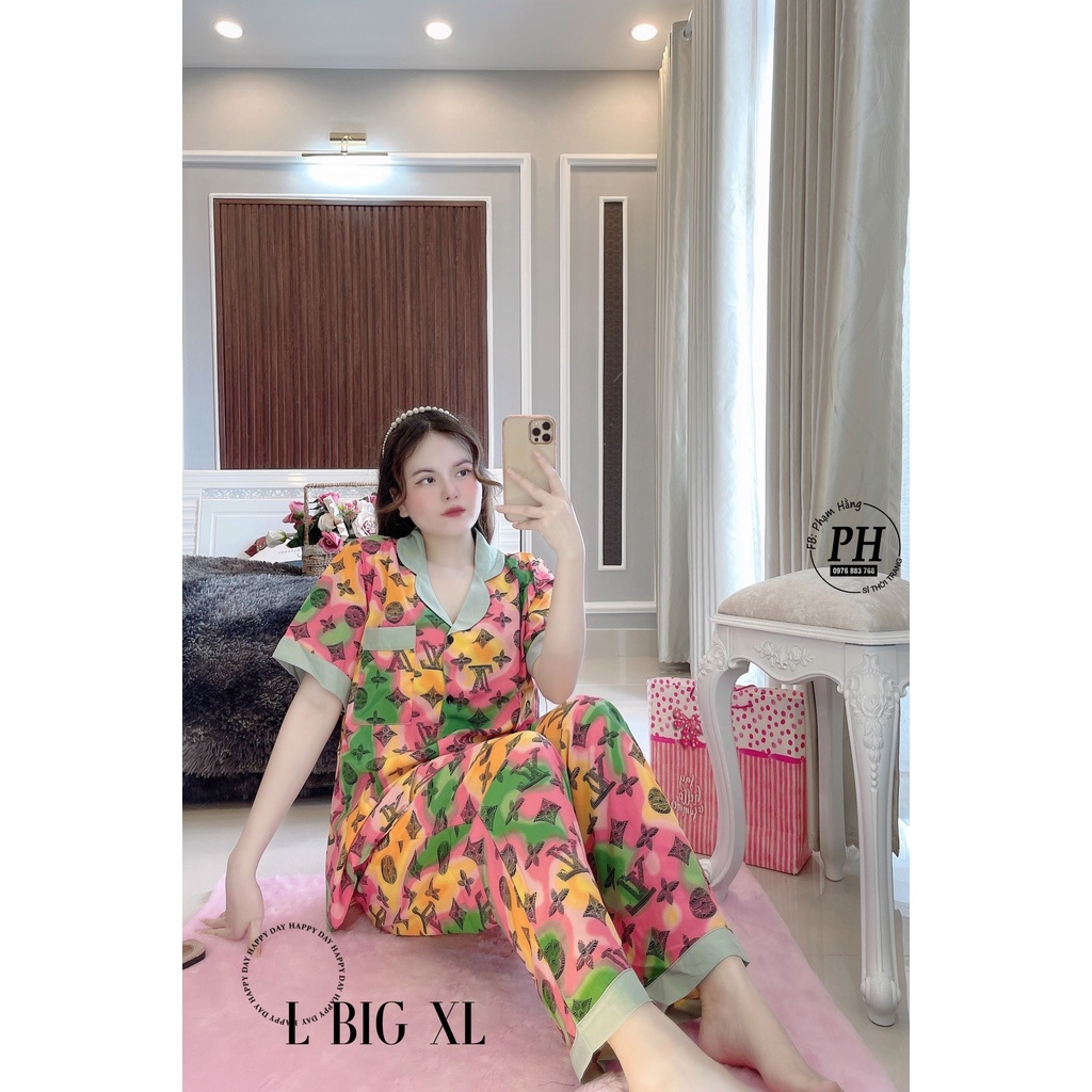 Bộ pijama lụa BIGSIZE 60&gt;80KG -Đồ Bộ lụa Cộc  tay hoạ tiết Cao cấp