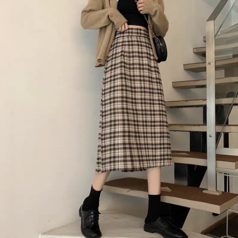 (CÓ SẴN-NHẬN MAY ĐO) CHÂN VÁY CARO MÀU NÂU CHOCO HÀN QUỐC | BigBuy360 - bigbuy360.vn