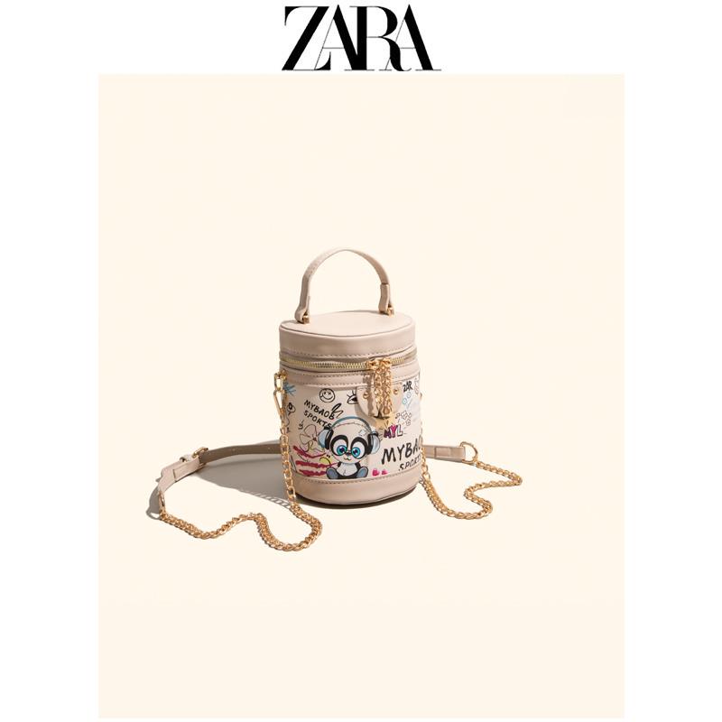 ✠Zara Túi Xách Đeo Vai Hình Trụ Họa Tiết graffiti 2021 Thời Trang Cho Nữ