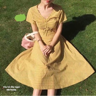 Váy kẻ dây ngực -HĐ