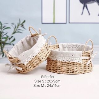 Giỏ cói lót vải Vintage có tay cầm đựng đồ cá nhân , giỏ picnic nhỏ xinh
