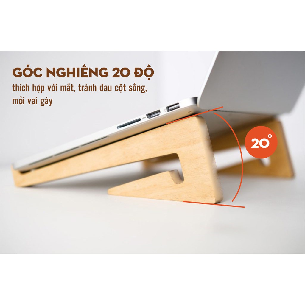 Giá đỡ laptop gỗ cho Macbook kiêm Tản Nhiệt Laptop Bằng Gỗ Thông Chắc Chắn, Tinh Tế Kiểu Chữ V Giá Luôn Tốt Nhất