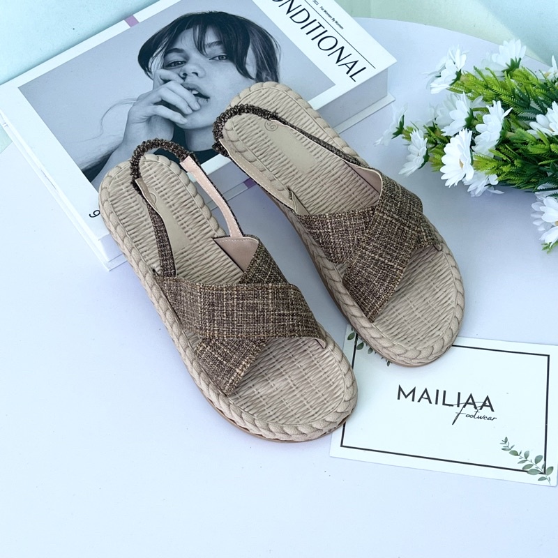 Sandal nữ đế giả cói, sandal nữ, sandal quai chéo nữ MAILIAA quai chéo vải mềm đi biển, đi học, đi chơi