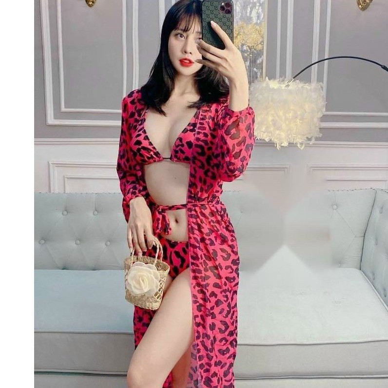 BIKINI HỌA TIẾT BEO HỒNG KÈM ÁO CHOÀNG BIKINI129K | BigBuy360 - bigbuy360.vn