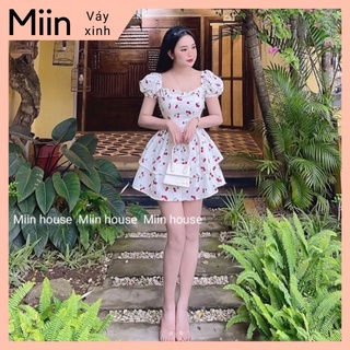 Váy xòe thô in hoa quả 2 tầng