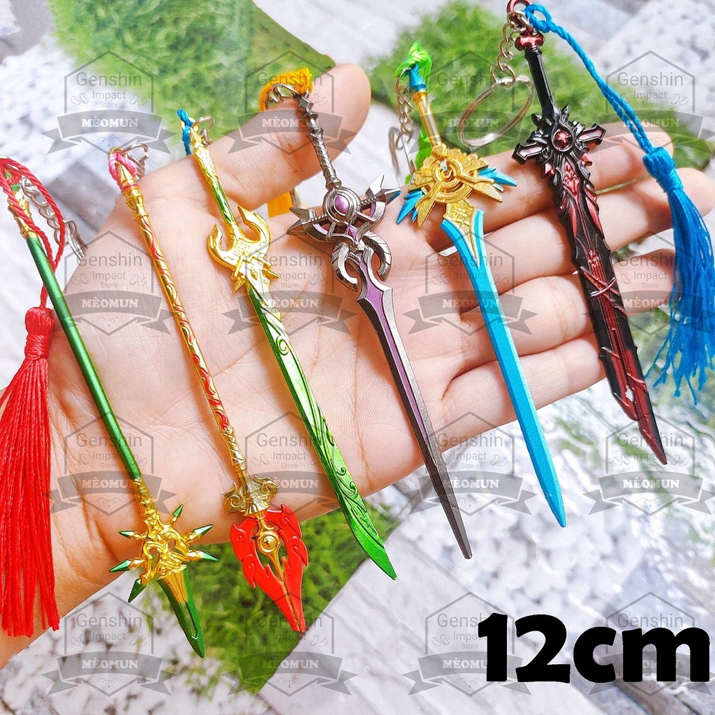 6cm 12cm Móc khoá kim loại mô hình trang bị Genshin Impact trấn phái đoạn thảo, răng nanh, hộ ma, bàn nham, thiên không