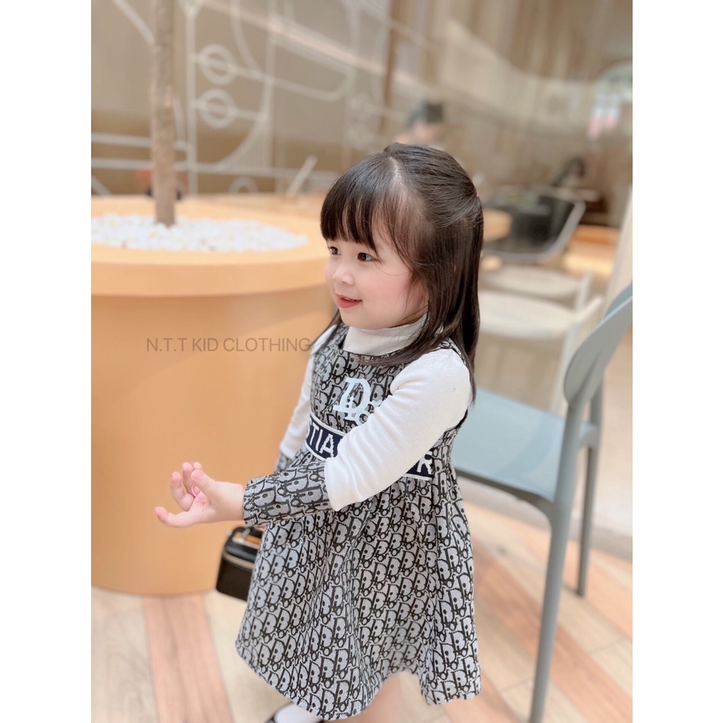 Set Dior cho bé gái - Set đồ áo yếm kèm mũ dành cho bé gái đi chơi,đi học size 10kg - 30kg