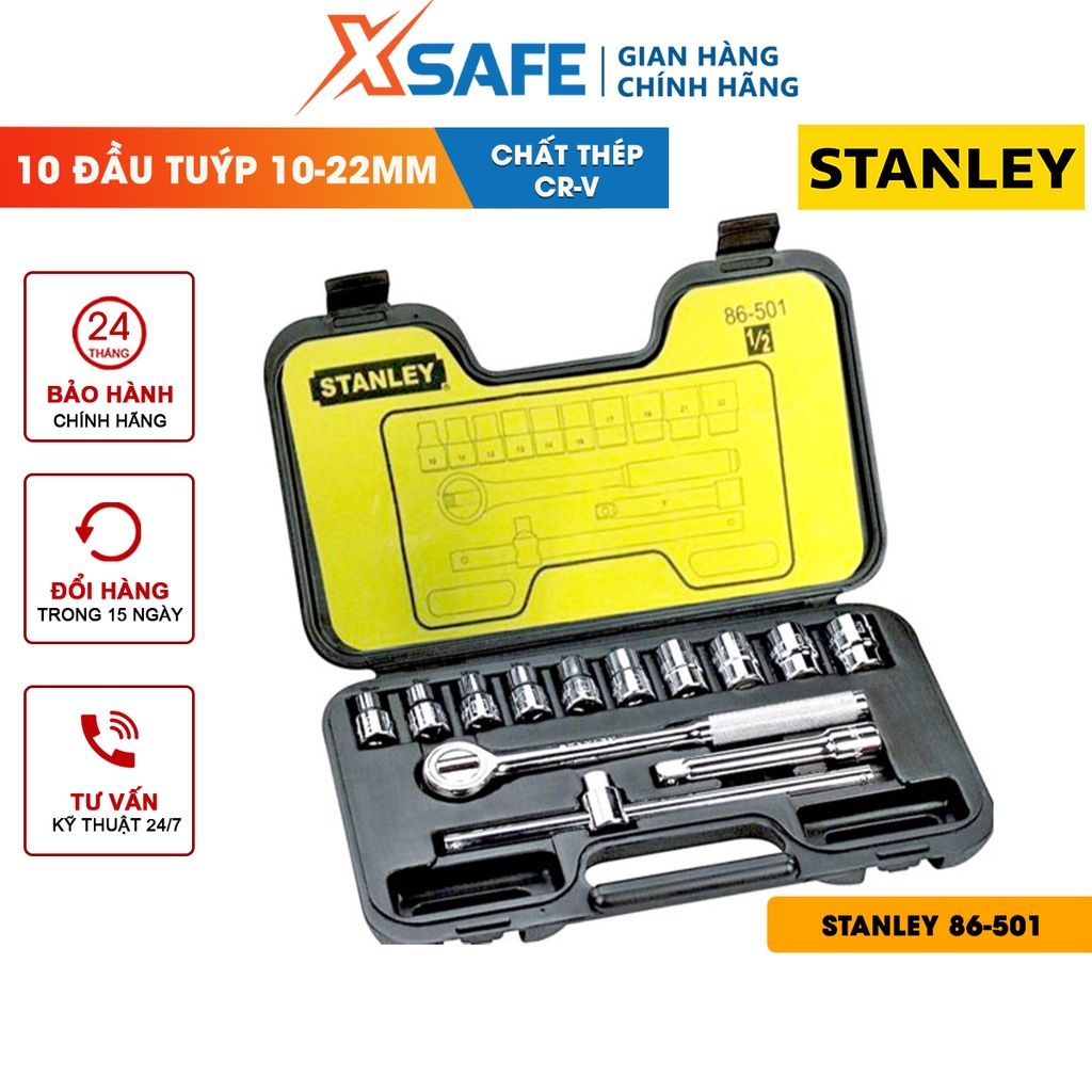 Đầu tuýp 1/2 inch DR 12PT MET STANLEY 86-501 14 chi tiết, thép CR-V cứng cáp, không gỉ sét, bề mặt bóng - Chính hãng