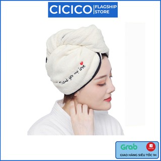 Khăn cuốn ủ tóc thêu chữ mẫu CICO-03 mới siêu mềm mịn lau khô nhanh thấm hút tốt
