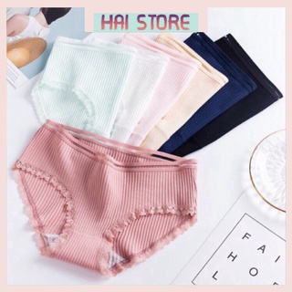 Quần Lót Nữ Cotton Xì Gân Kháng Khuẩn Ren Tăm Mềm Mại, Silip Co Dãn Tốt Trơn Màu Dễ Mặc An Toàn Sức Khỏe