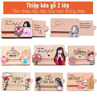 Thiệp gỗ dạng kéo chuyển động chi tiết 2 lớp ý nghĩa, thiệp gỗ 3D độc đáo - tặng bạn gái, sinh nhật