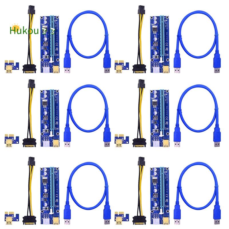 6pcs Golden VER009 USB 3.0 PCI-E Riser VER 009S Express 1X 4x 8x 16x Extender Riser Adapter Card SATA 15pin to 6 pin