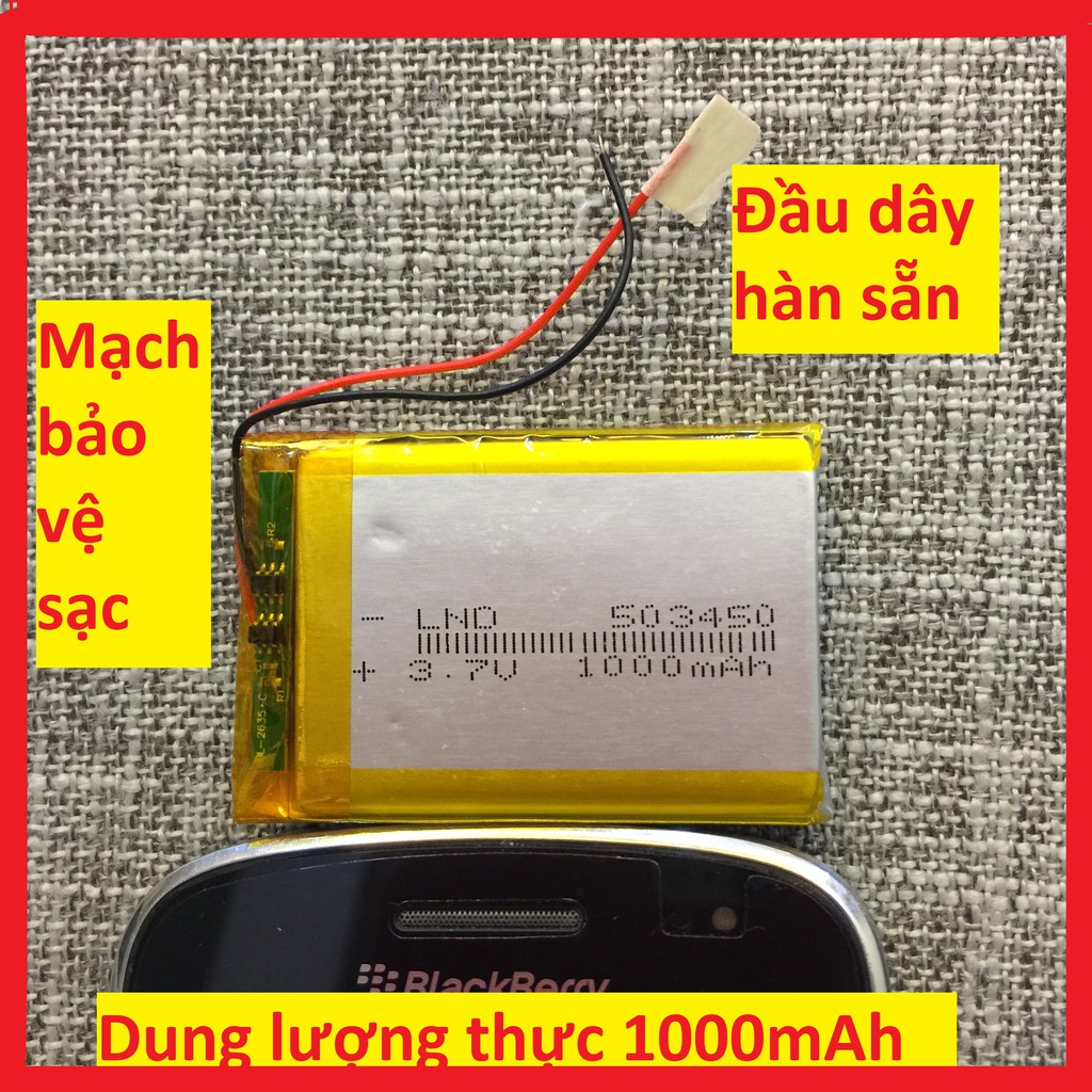 Pin Lithium 1000mAh Li-Po 3.7V 523450(503450) 1000mAh (Có sẵn mạch sạc bảo vệ & đầu dây chờ)