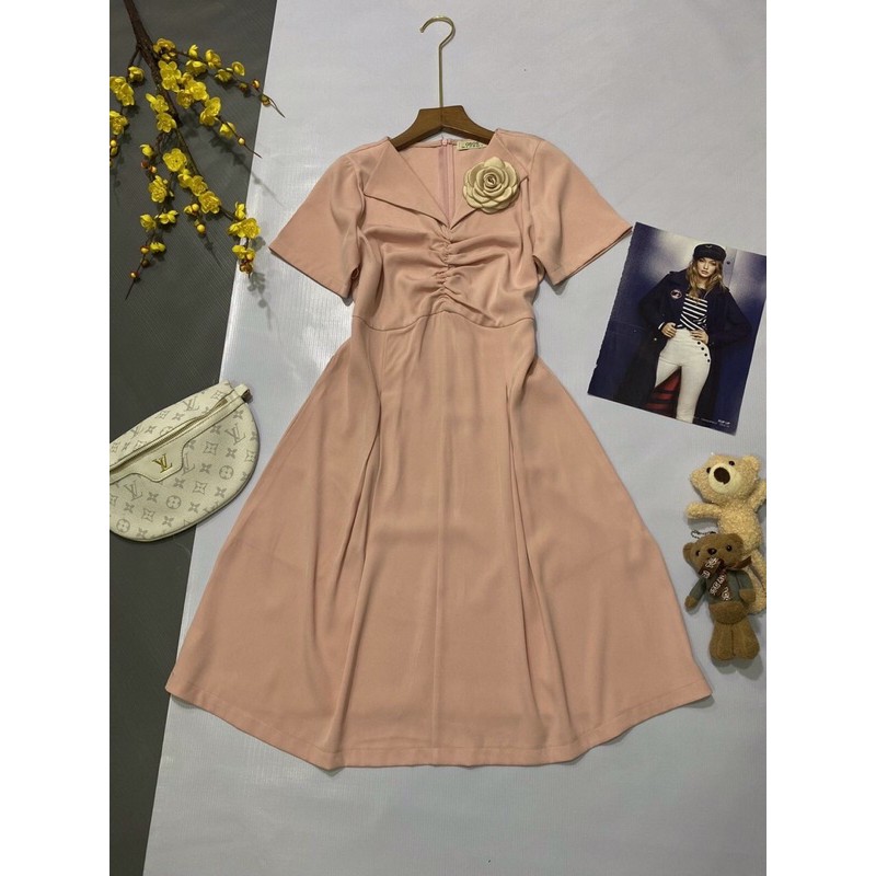 Đầm Liền Tay Ngắn Cổ Chữ V - Váy Cotton thiết kế đính hoa - Hàng Xuất Khẩu | BigBuy360 - bigbuy360.vn