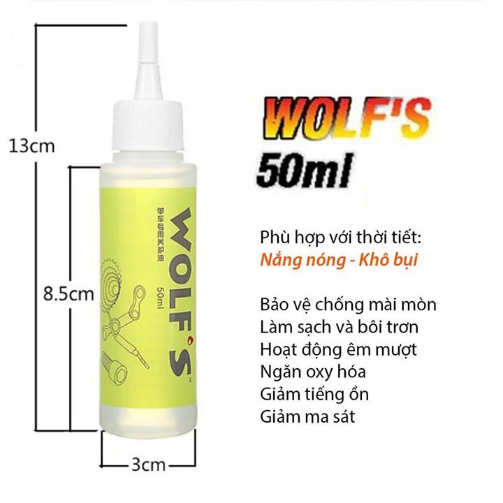 Dầu tra sên xích líp xe đạp Wolf's 50ml chính hãng
