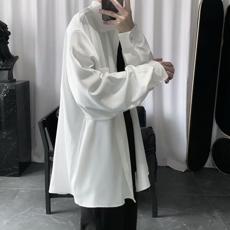 Áo sơ mi trắng tay dài dáng rộng thời trang thường ngày cho nam