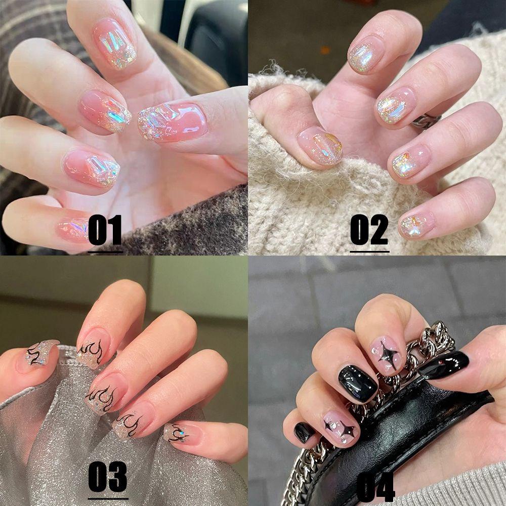 Hộp 24 Móng Tay Giả Ngắn / Tròn / Vuông Có Thể Tháo Rời MIHAN1