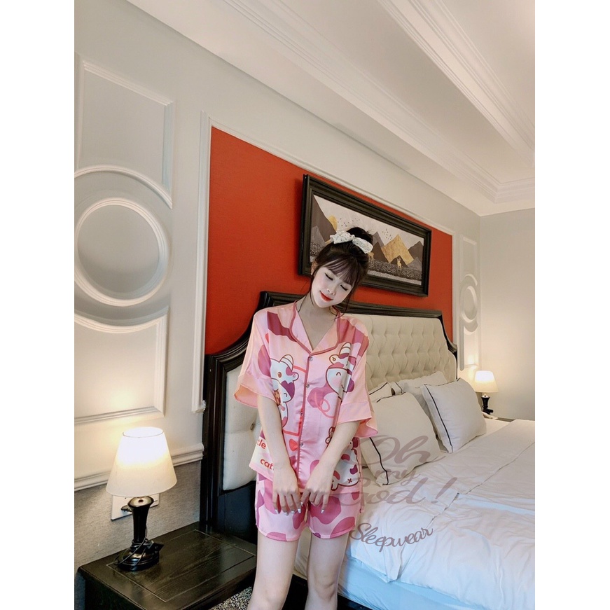Bộ ngủ đùi Pijama bò sữa lụa satin cao cấp mát lạnh GLAMOR