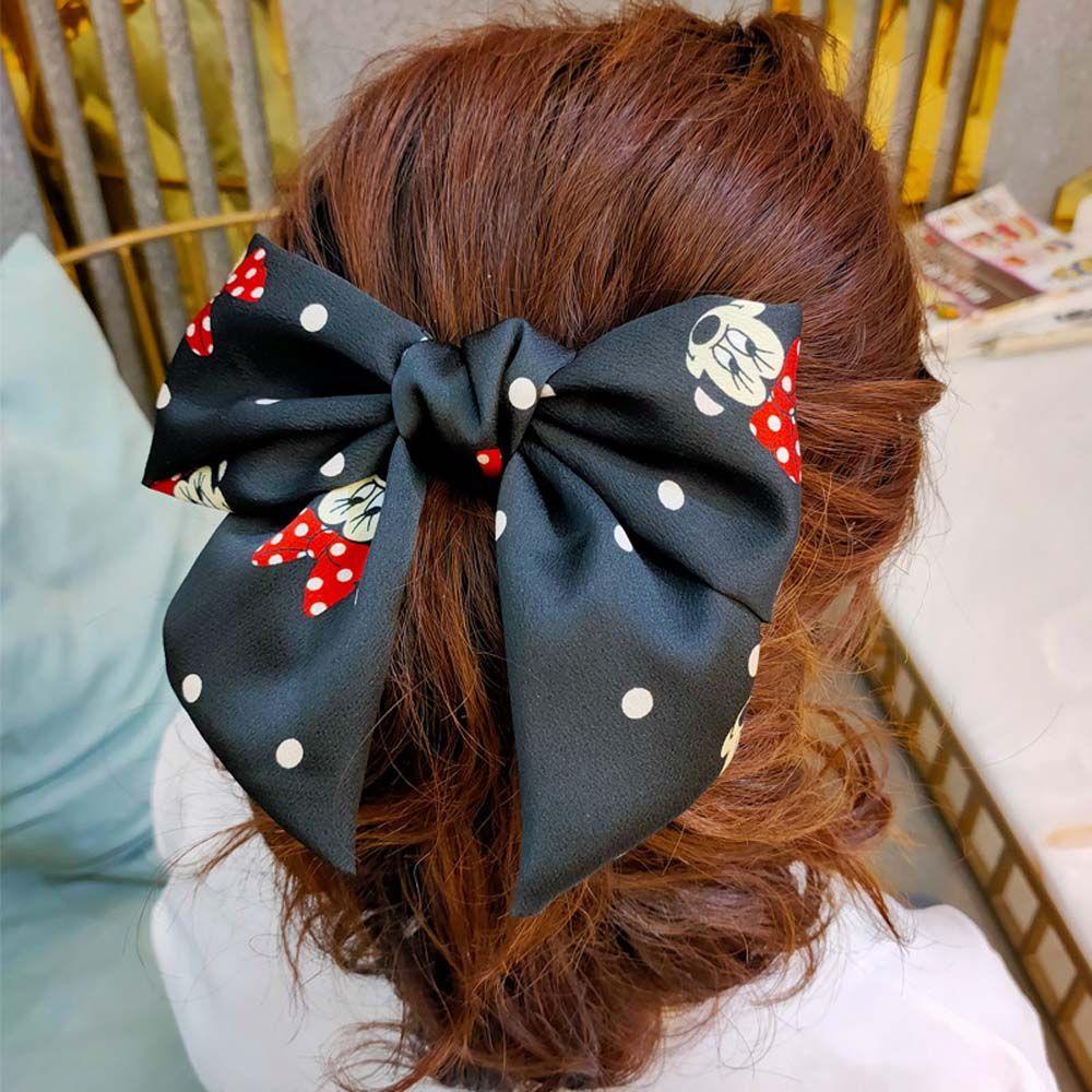 VANES1 Kẹp Tóc Nơ In Họa Tiết Chuột Hoạt Hình Phong Cách Hàn Quốc Cổ Điển