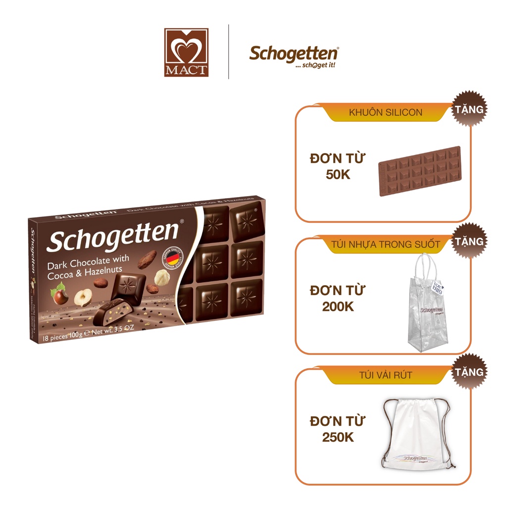 Sôcôla SCHOGETTEN - Vị đắng cacao &amp; hạt phỉ - thanh 100g gồm 18 viên rời