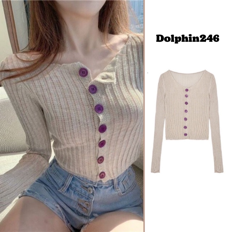 Áo khoác cardigan mỏng croptop len tay dài dệt kim cho nữ kiểu Hàn Quốc B-1