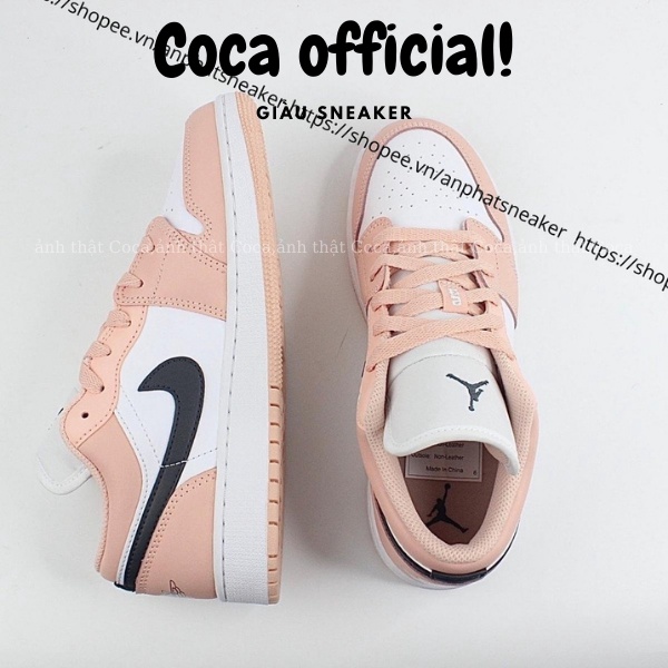 giày sneaker jordan 1 cổ thấp hồng đen 1:1 low hàng Trung da lộn cao cấp - Coca shop