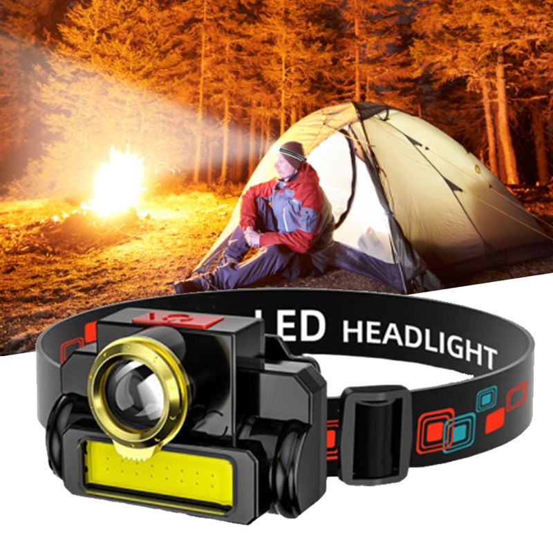 Đèn LED Đội Đầu XPE+COB Mini Sạc USB 1200Ma 18650 Dùng Cho Cắm Trại Ngoài Trời