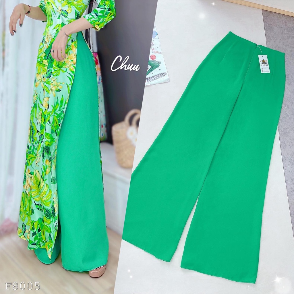 Quần áo dài châu tôn màu xanh lá có bo chun CHUU F8005