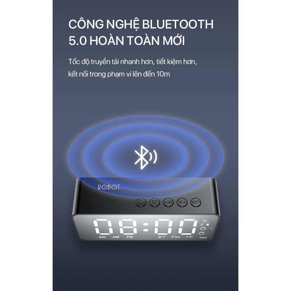 Loa Bluetooth 5.0 màn hình LED kiêm đồng hồ báo thức và kính tráng gương công suất lớn hỗ trợ thẻ nhớ-ROBOT RB150