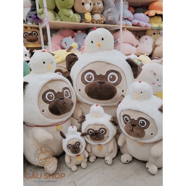 Gấu bông ❤️ Chó pug nô tài nón gà ❤️ hàng nhập cao cấp bông mịn áo tròn way siêu dễ thương !! FREESHIP FREE GÓI QUÀ