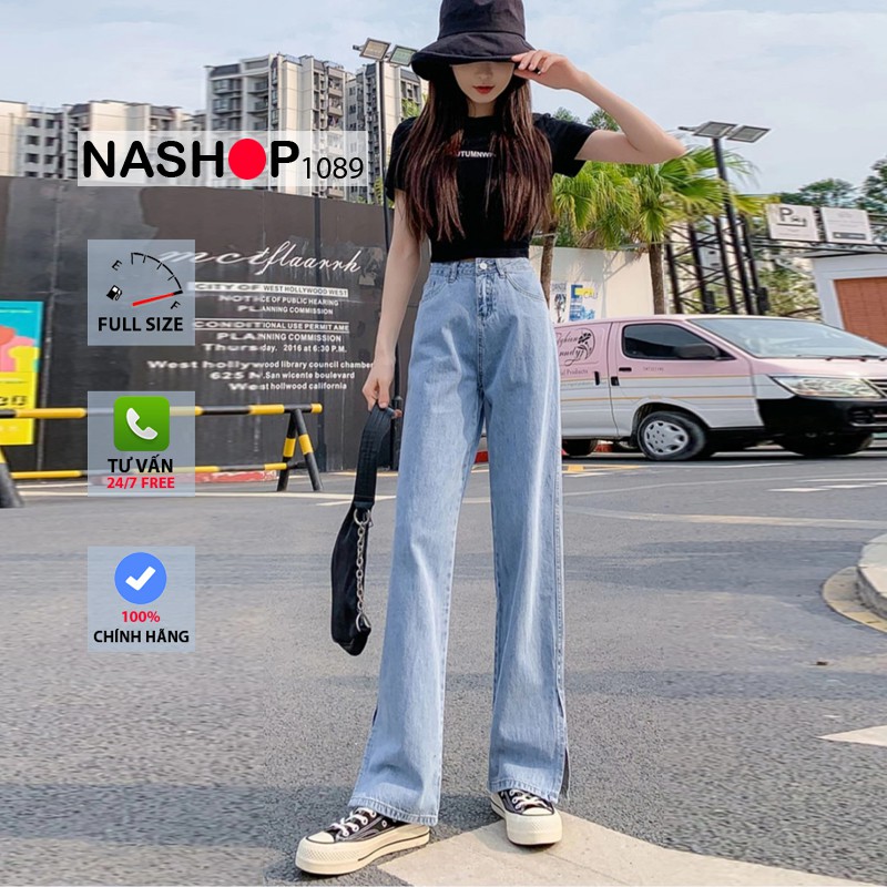Quần jean bò ống rộng quần jean bò ống suông jeans nữ lưng cao cạp cao quần nữ đẹp hot năm 2021 QT24 nashop 1089