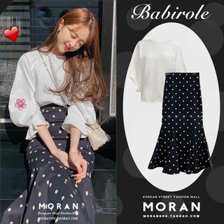 (ORDER-sẵn S be) Chân váy vintage MORAN Hàn Quốc chấm bi xòe dài đuôi cá ôm (NEW ARRIVALS 2022)