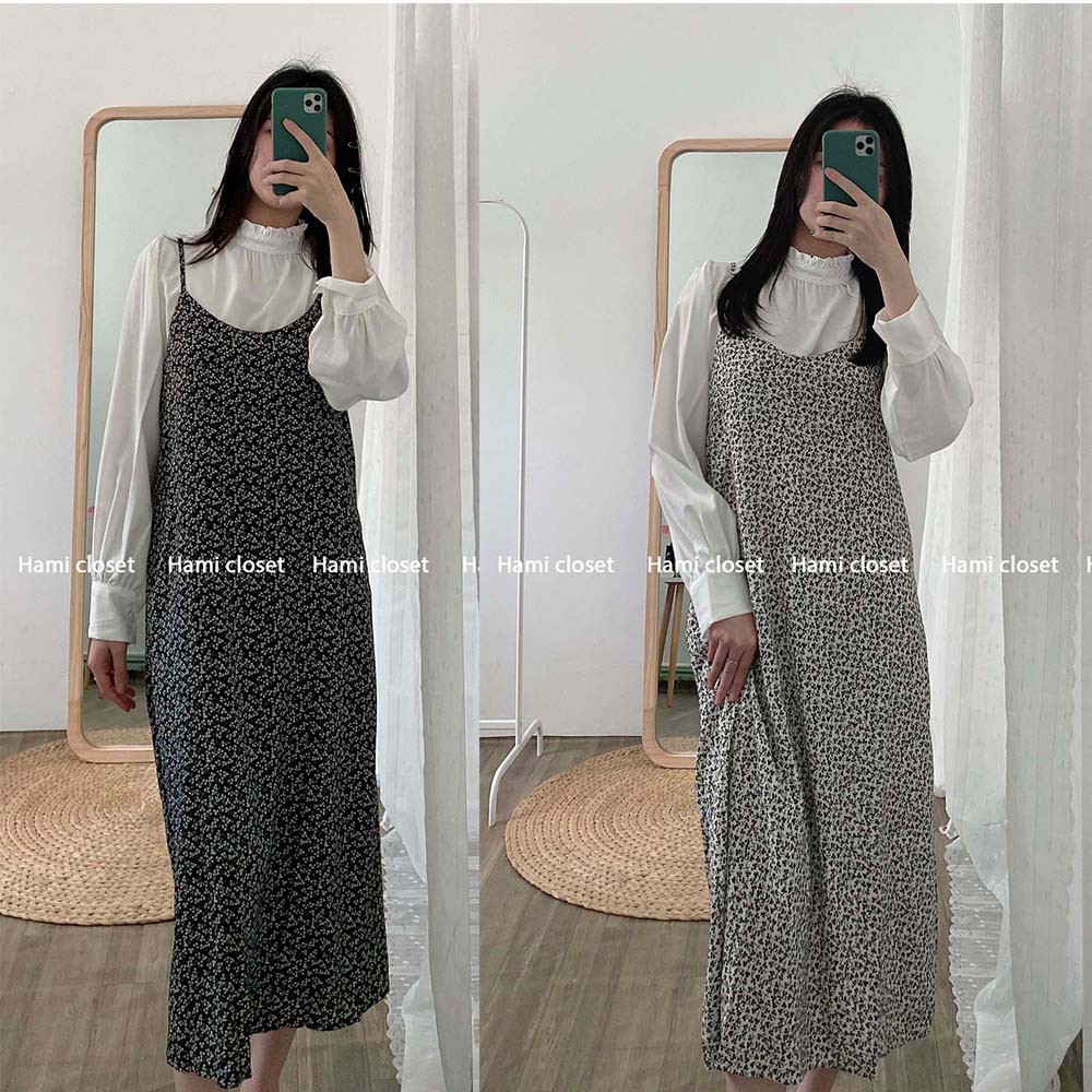 váy yếm hai dây hoa nhí hàn quốc chất đẹp váy yếm ulzzang dáng dài ( không kèm áo) mã VY03