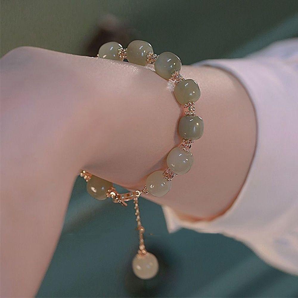 Vòng Đeo Tay Co Giãn Đính Đá Zircon Giả Ngọc Bích Phong Cách Vintage Dành Cho Nữ