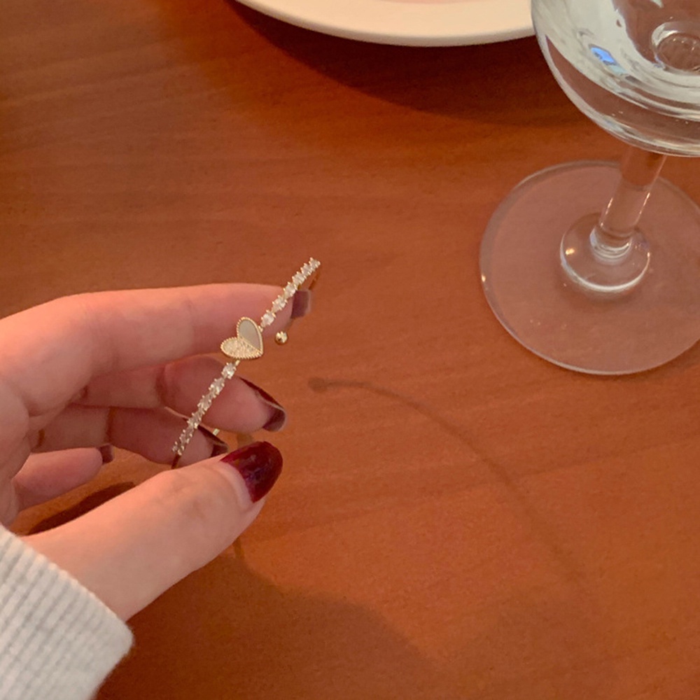 Vòng Tay Hình Trái Tim Đính Đá Kim Cương Sang Trọng Kích Thước Mở Thiết Kế Đơn Giản Thời Trang Cho Nữ