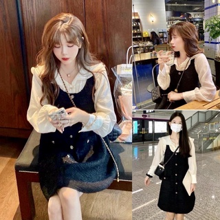 Set Váy Yếm Dạ Kèm Áo Sơ Mi Bèo Đáng Yêu✌️Ảnh Thật