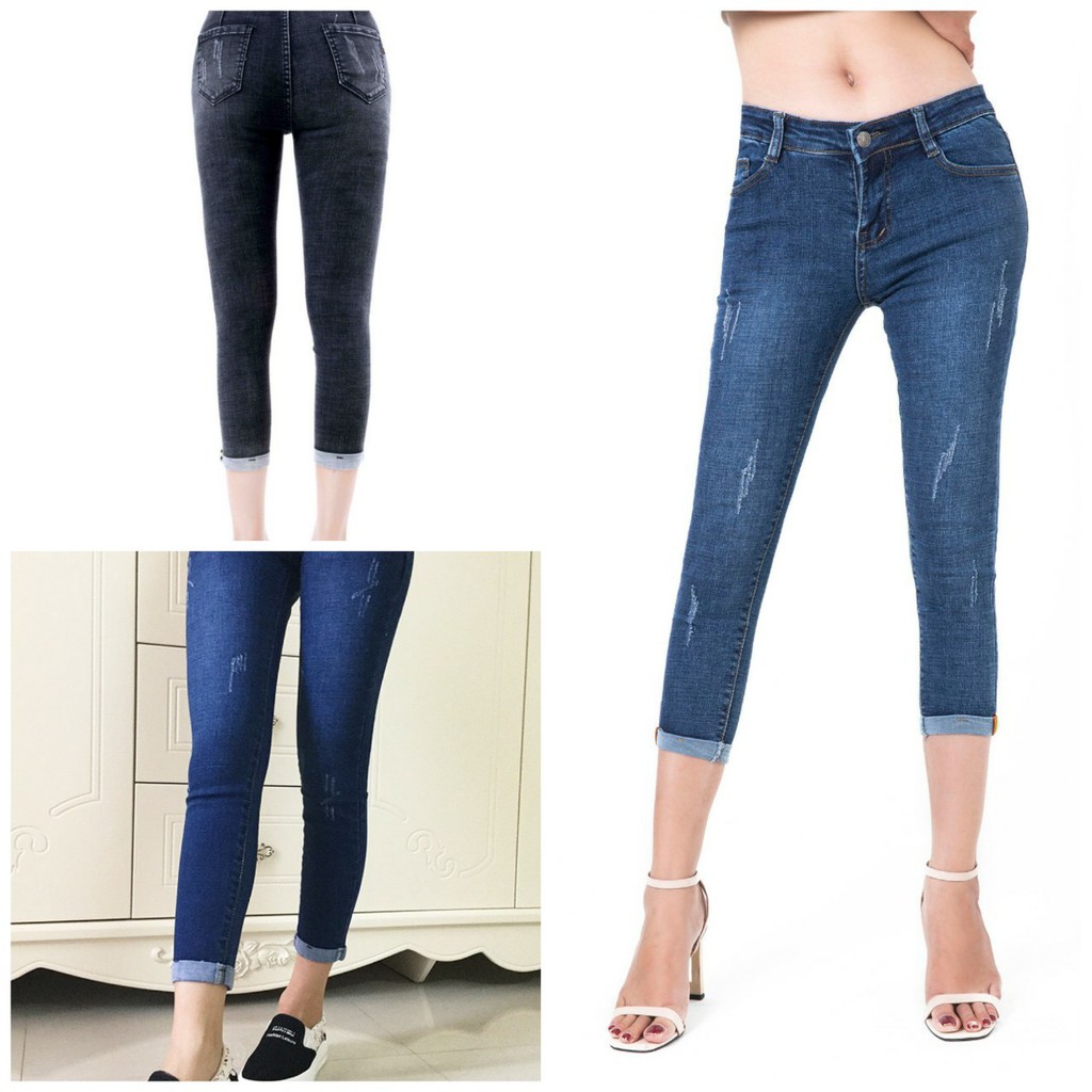 QUẦN JEANS 9 TẤC CÀO LẬT LAI VẢI CO GIÃN LƯNG CAO