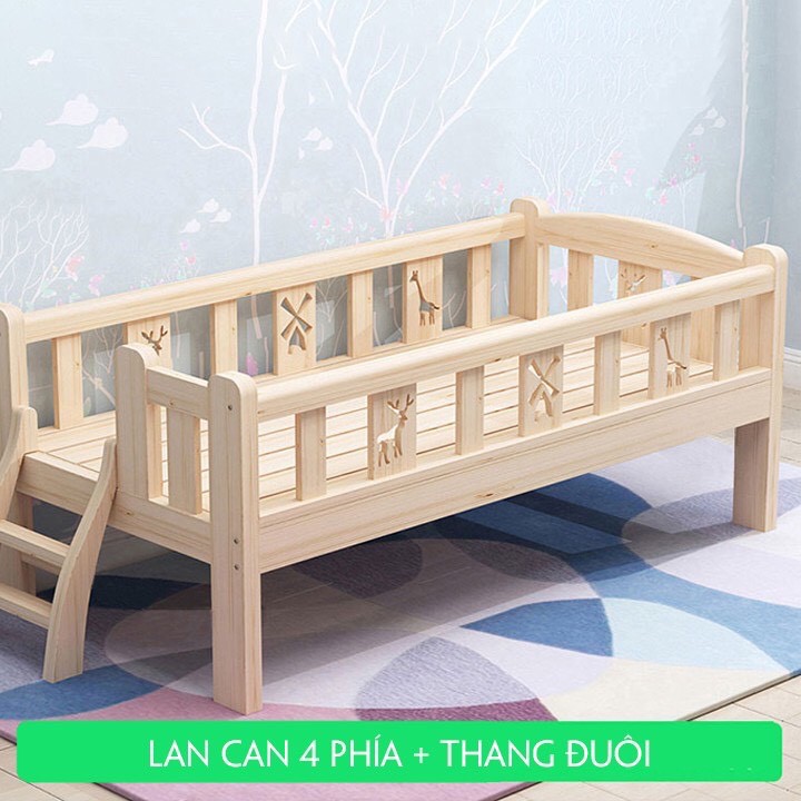 Giường Trẻ Em, Giường Trẻ Em Thông Minh, Giường Cũi Trẻ Em Gỗ Thông Cao Cấp (150*70*40)