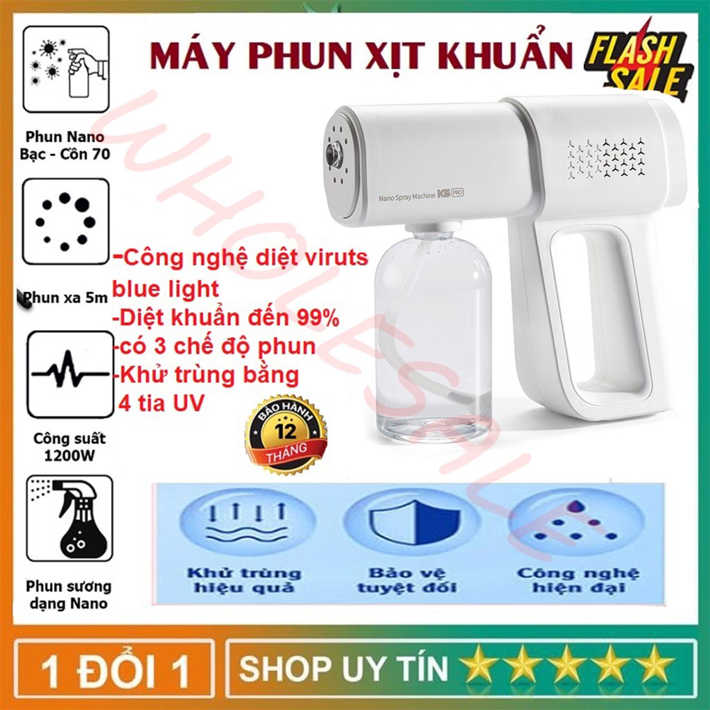 Súng Khử Khuẩn Phun Xịt Khử Sát Trùng Nano K5 PRO Chính Hãng 8 mắt UV, phun diệt khuẩn xa 1.5m Loại cao cấp