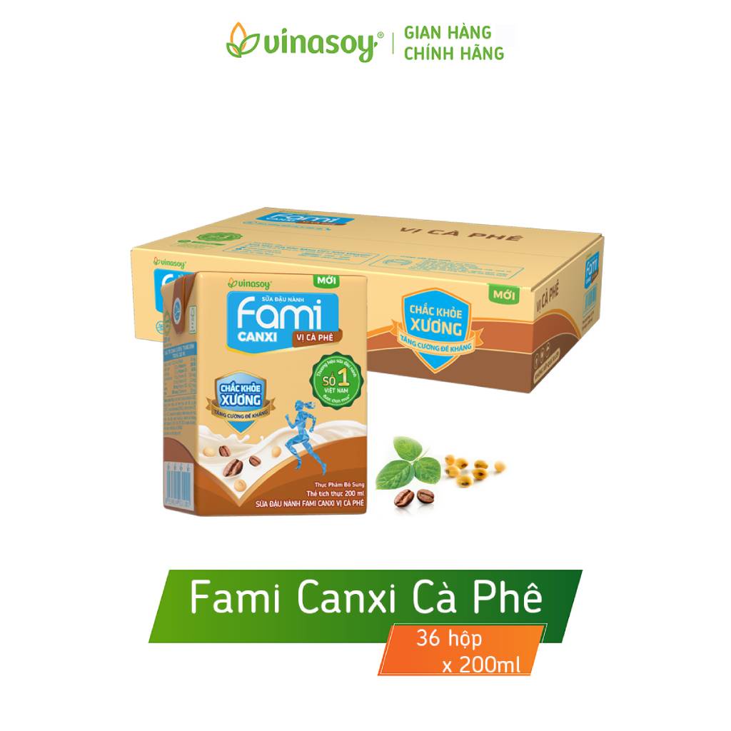 Thùng sữa đậu nành Fami Canxi Cà Phê 36 hộp x 200ml