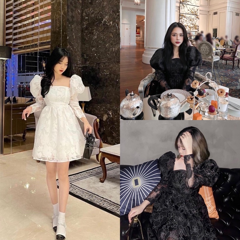 Váy trắng tiểu thư Pretty In Rosé Dress Cúp ngực tay phồng họa tiết sáng da form chuẩn tôn dáng | BigBuy360 - bigbuy360.vn