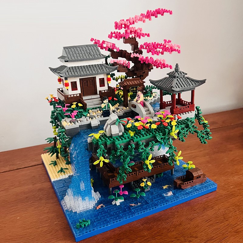 Đồ chơi xếp hình lắp ghép mô hình kiến trúc Trung Quốc Đào Hoa Đảo - đồ deco trang trí, đặt kệ sách