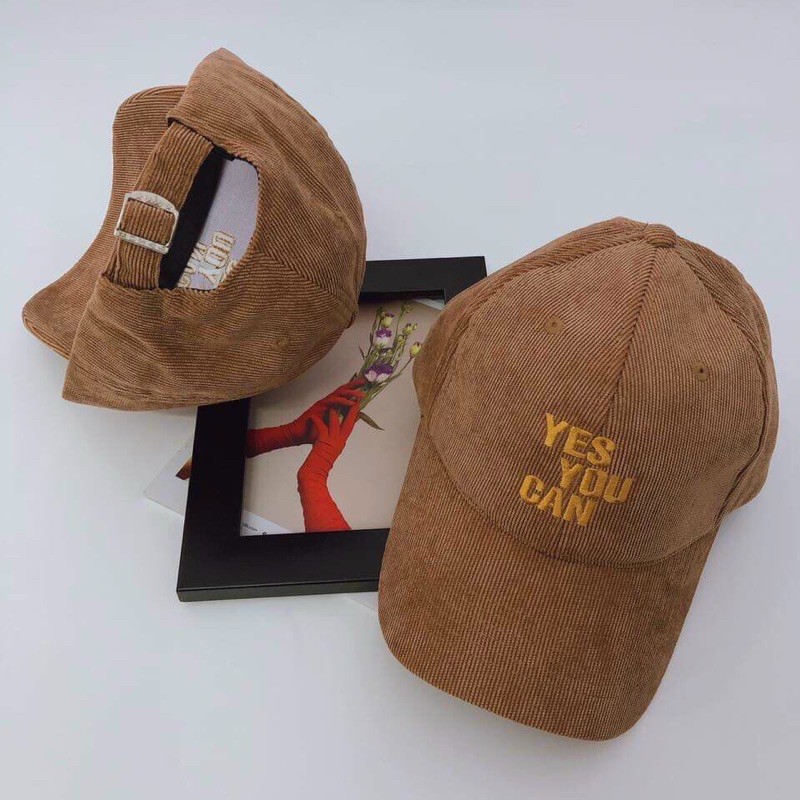 [Ảnh Thật] Nón kết lưỡi trai Nhung thêu YES YOU CAN nhiều màu pastel cực xinh