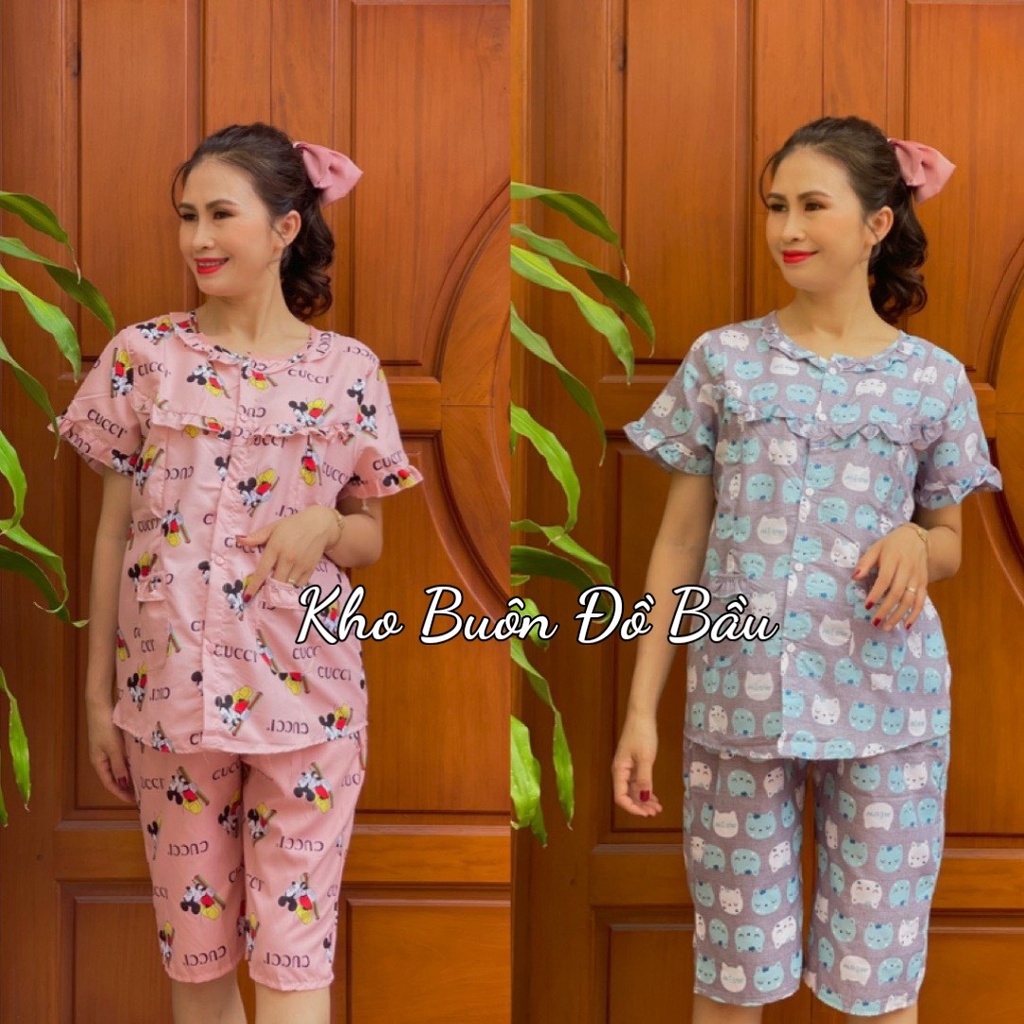 Bộ đồ bầu LỬNG KATE với thiết kế họa tiết siêu xinh áo có khóa cho con bú XẢ KHO