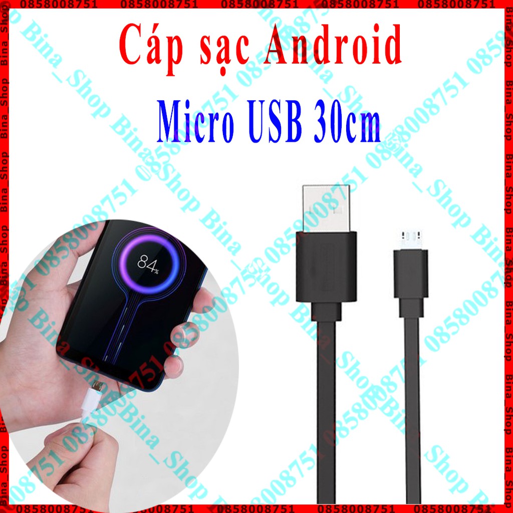 Cáp sạc android Micro USB 5V2A dài 30cm (cáp dẹp)