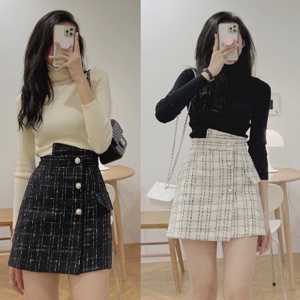 Chân váy dạ tweed  dày dặn có quần lót trong form chuẩn hàng quảng châu, chân váy kim tuyến dáng chữ A hách dáng.