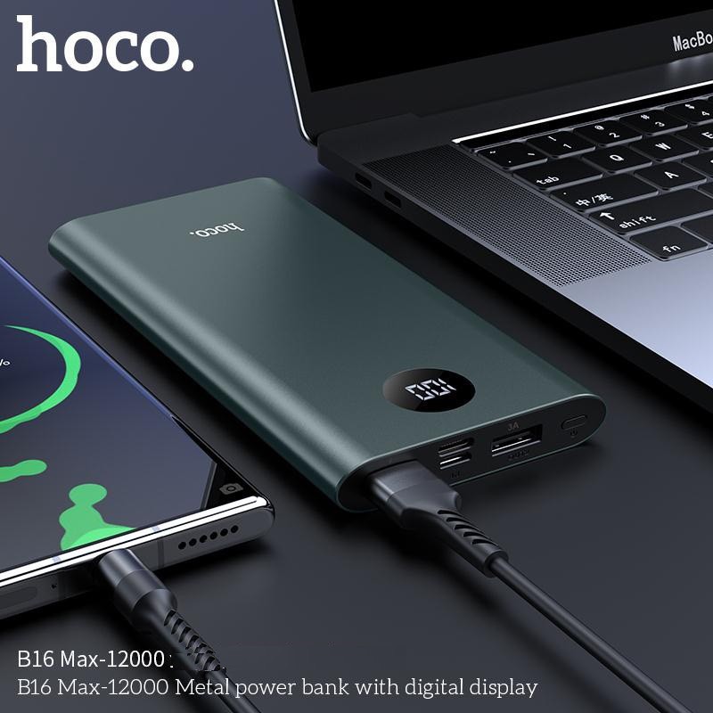 PIN SẠC DỰ PHÒNG 12000MAH IPHONE ANDROID HOCO B16 MAX METAL 2 CỔNG RA SIÊU MỎNG CỰC ĐẸP HÀNG CHUẨN