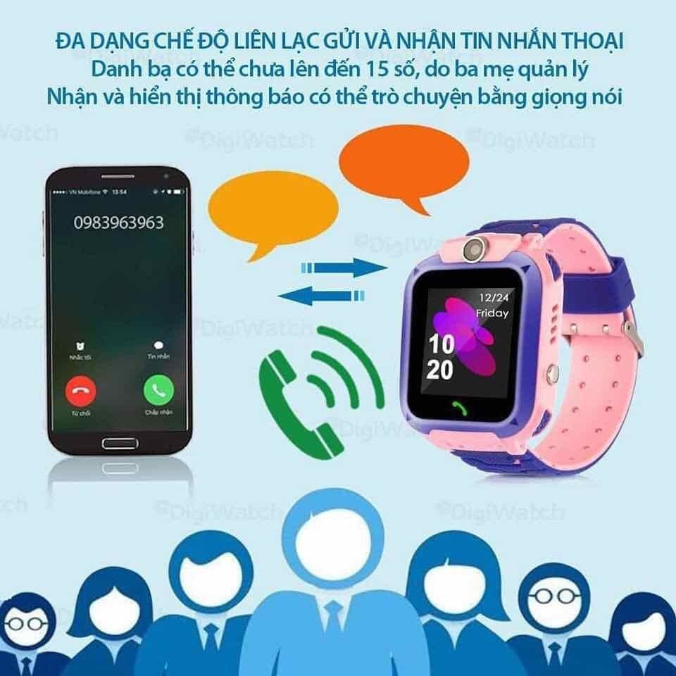 Đồng Hồ Thông Minh Trẻ Em Q12 Chống Nước - Thông Minh - An Toàn Cho Bé Nắp Sim nghe gọi 2 Chiều Hỗ trợ sim 4G