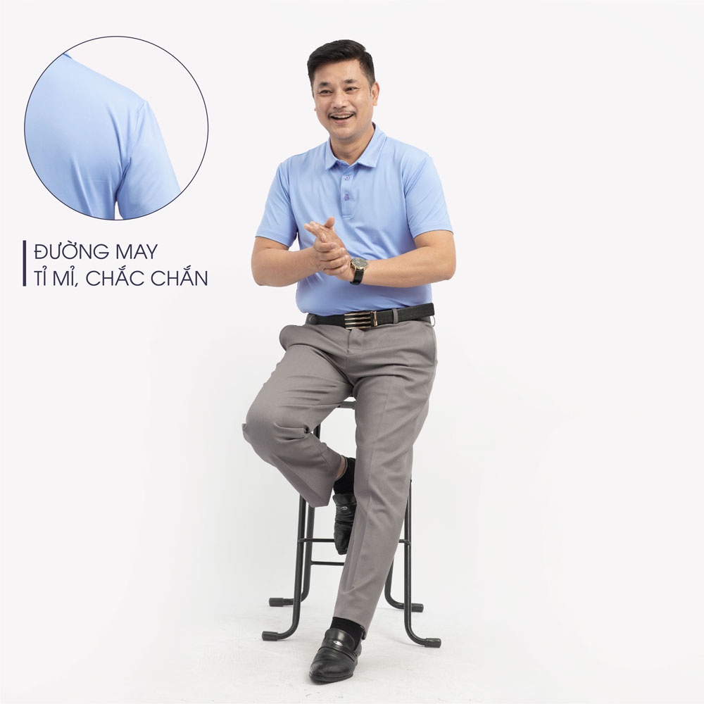 Áo Polo Nam Trung Niên ANCHI Màu Xanh Nhạt Trơn Chất Liệu Cotton Cao Cấp