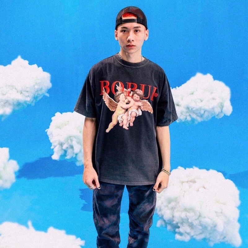 BOBUI 2ANGELS BOBUI LOGO/ WASHED BLACK